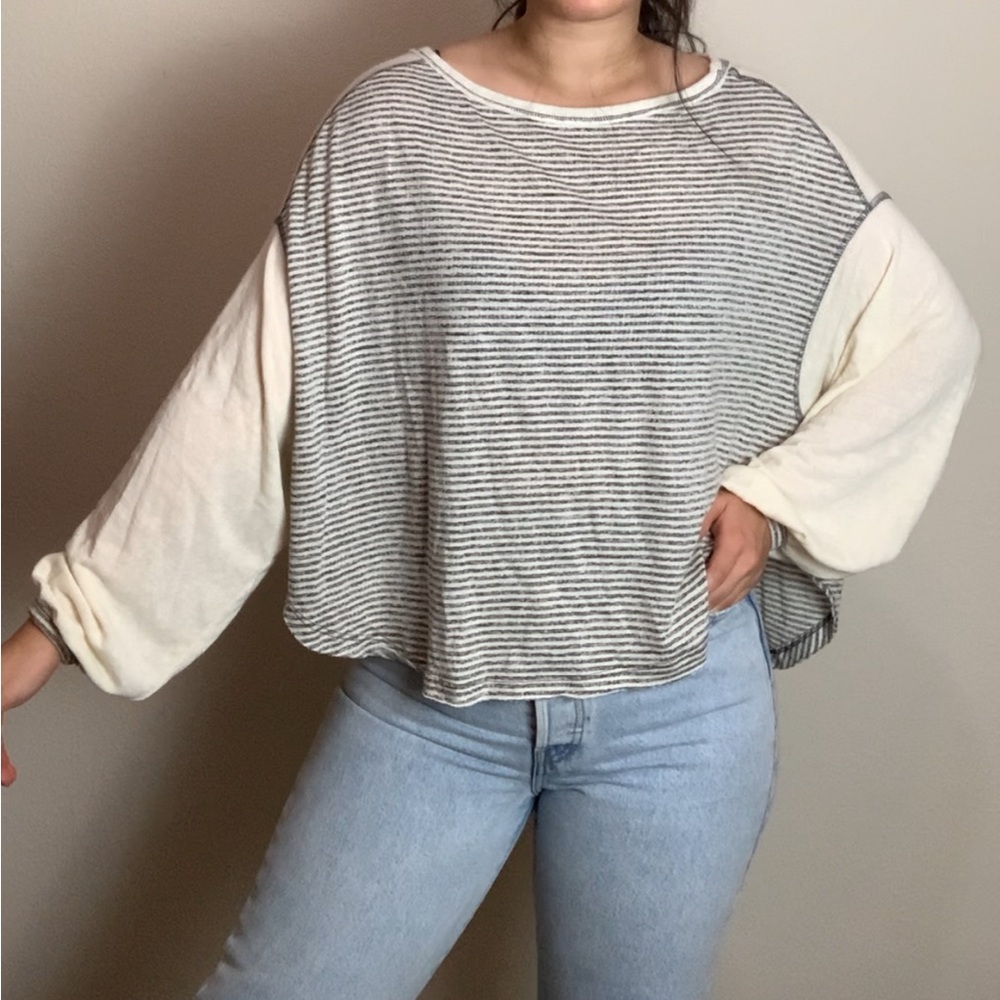 By Together Slouchy Striped Neutral Comfy Sweater Size Medium